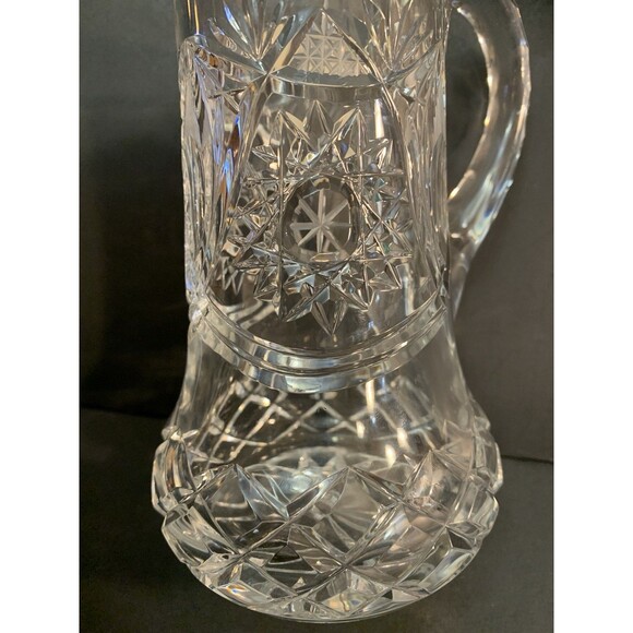 Vintage Genuine Hand Cut Lead Crystal Pitcher Vase Stars Checkerboard - Picture 9 of 10